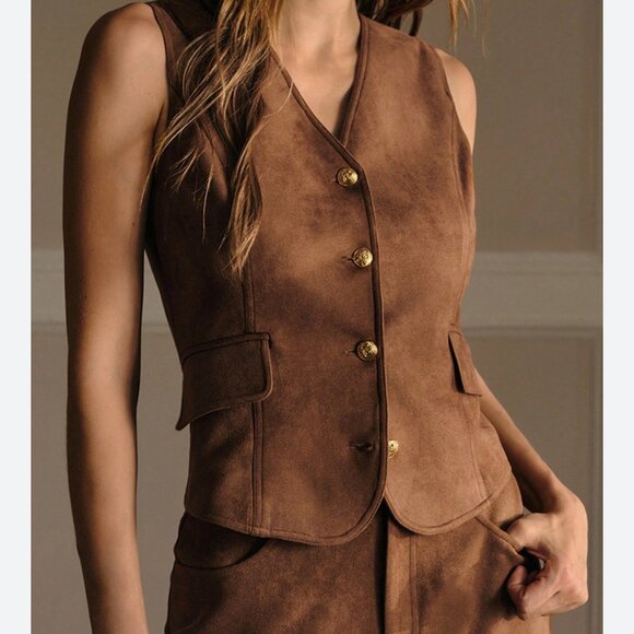 nwt MOTF vegan suede flap detail vest and pants set! $280 retail s small - Picture 4 of 4